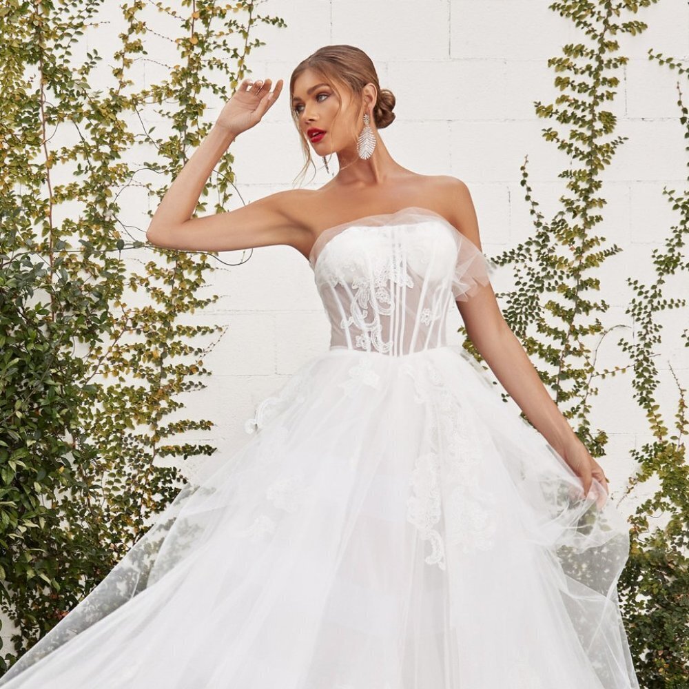 NEW OFF-WHITE TULLE LONG OFF THE SHOULDER A-LINE ZIPPER WEDDING DRESS A1050W